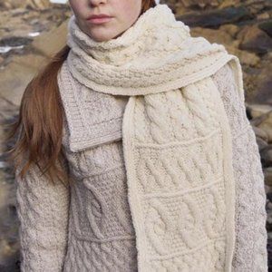 Aran Irish Merino Wool Scarf Cream